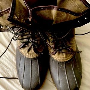 LL Bean Bean Boots “Maine Hunting Boot” waxed canvas sided.